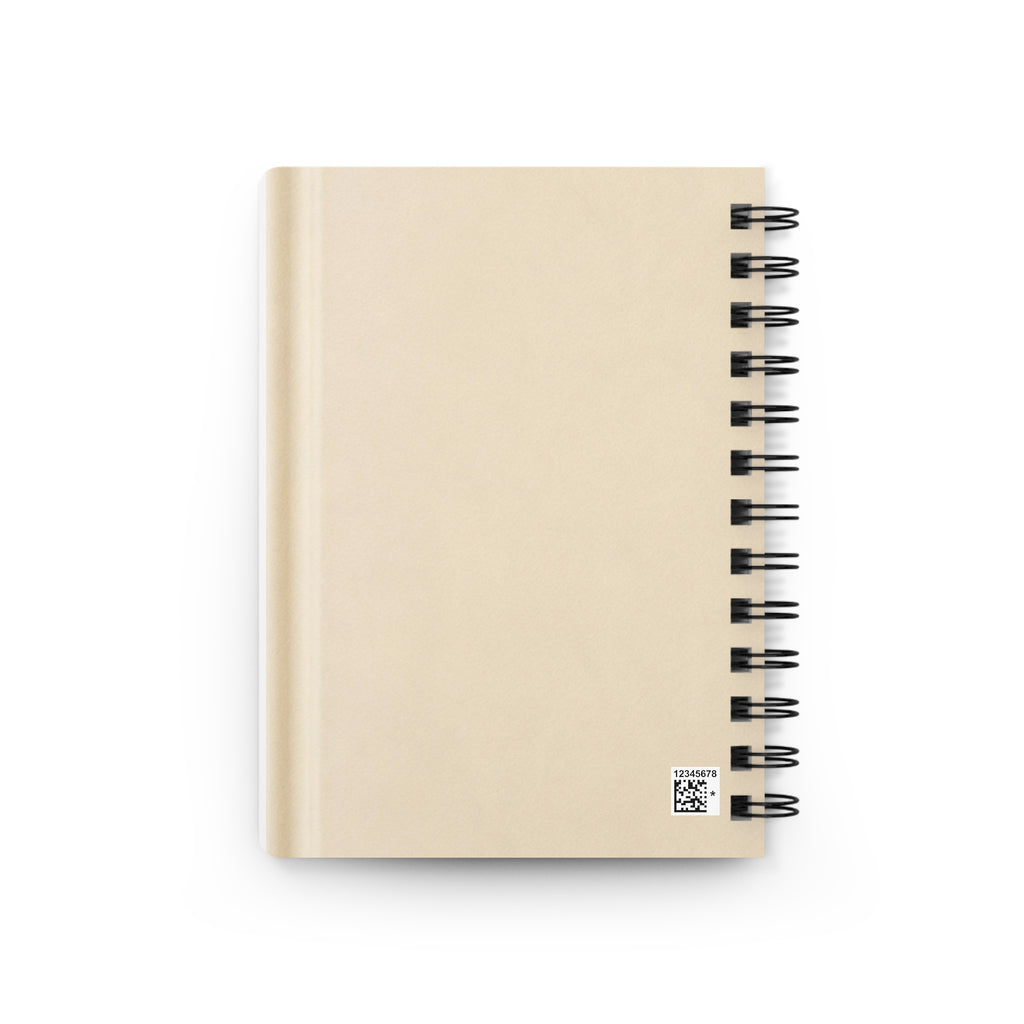 Back cover of Future Sync beige hardcover notebook with barcode and black spiral binding
