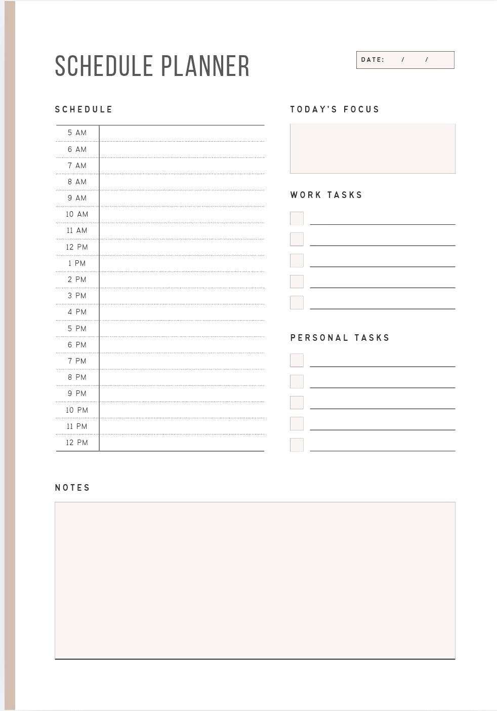 A clear black and white blank undated daily and weekly schedule calendar planner grid insert